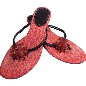 COLE Haan Coral Beaded Slip On Kitten Heel Sandal